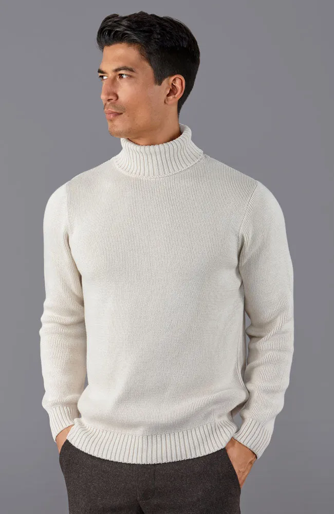 Mens Midweight Cotton Fitted Submariner Roll Neck Jumper