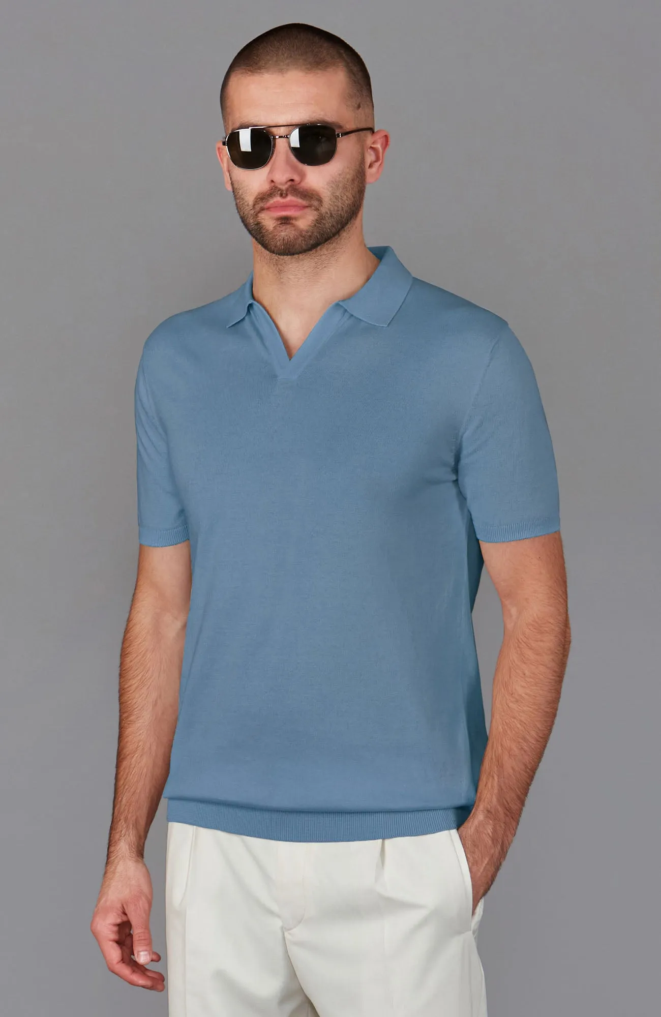 Mens Ultra Fine Cotton Buttonless Polo Shirt