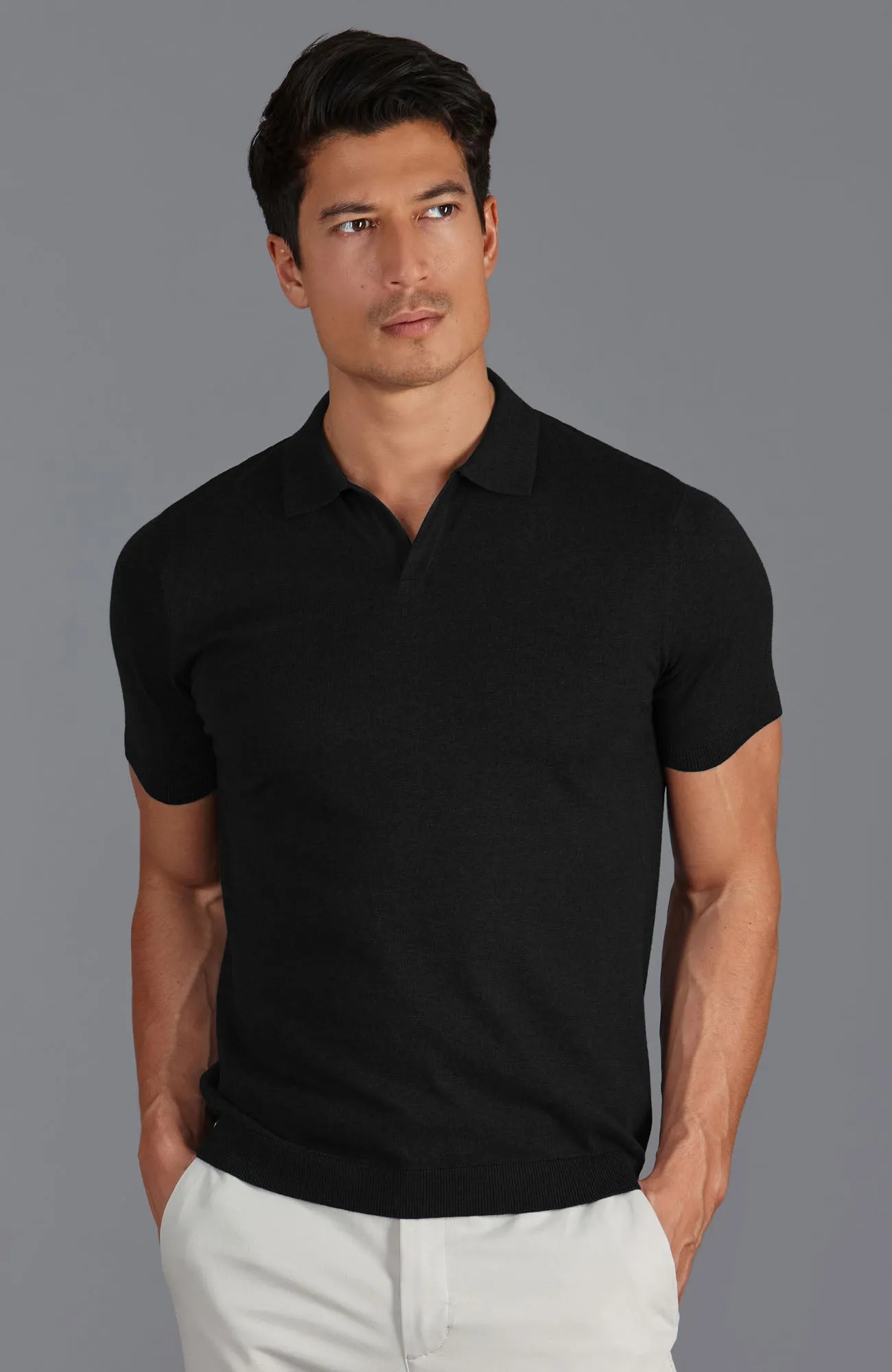 Mens Ultra Fine Cotton Buttonless Polo Shirt