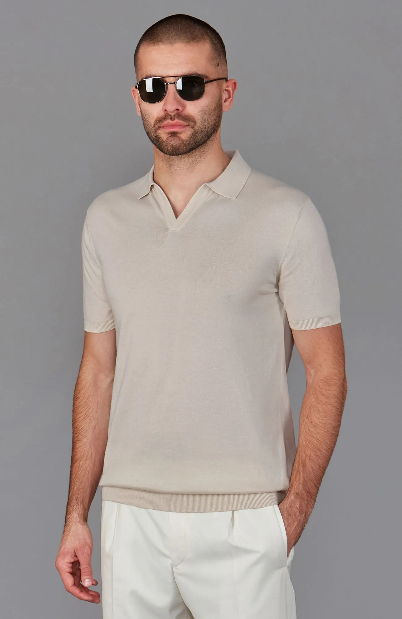 Mens Ultra Fine Cotton Buttonless Polo Shirt