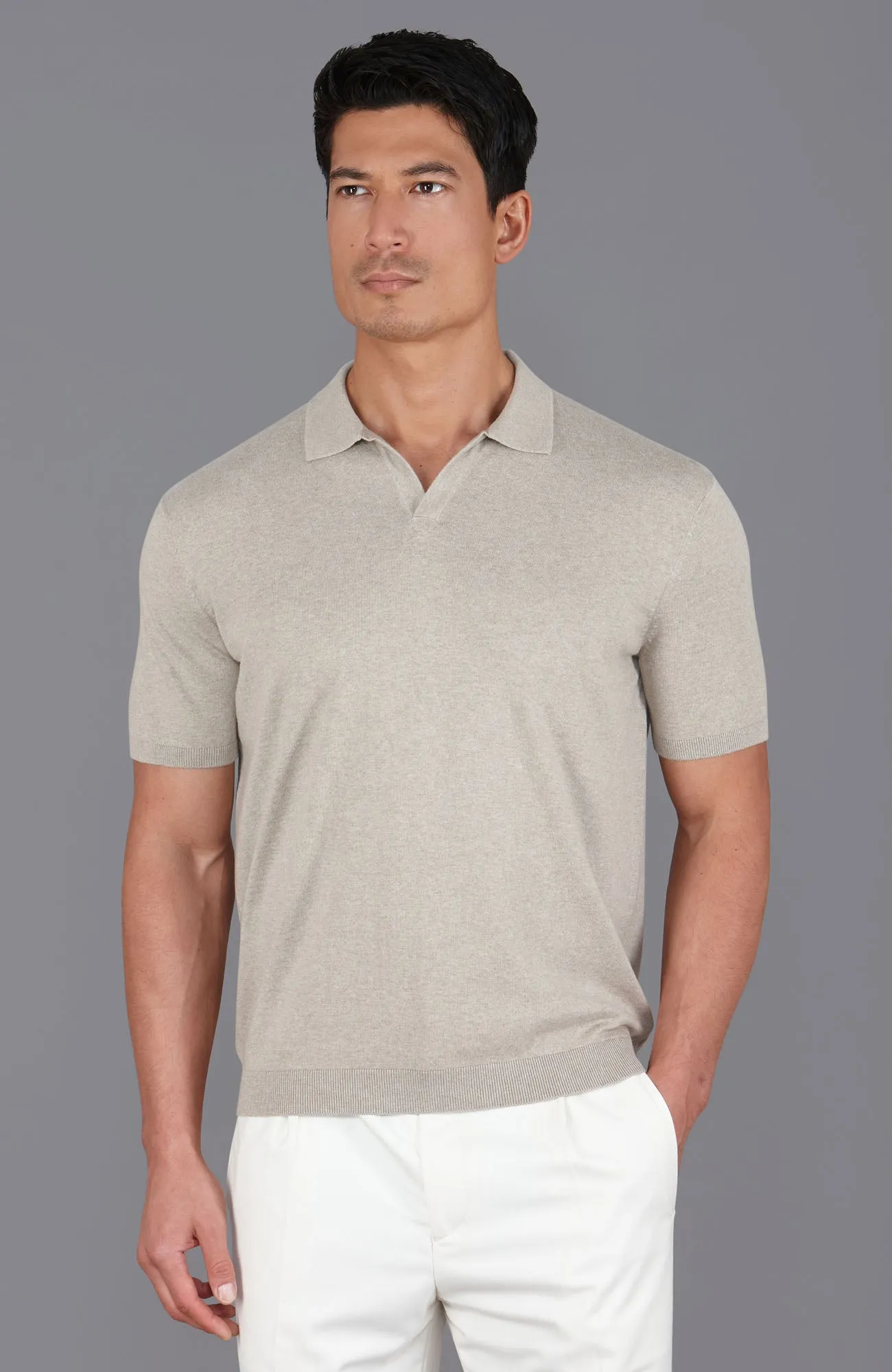 Mens Ultra Fine Cotton Buttonless Polo Shirt