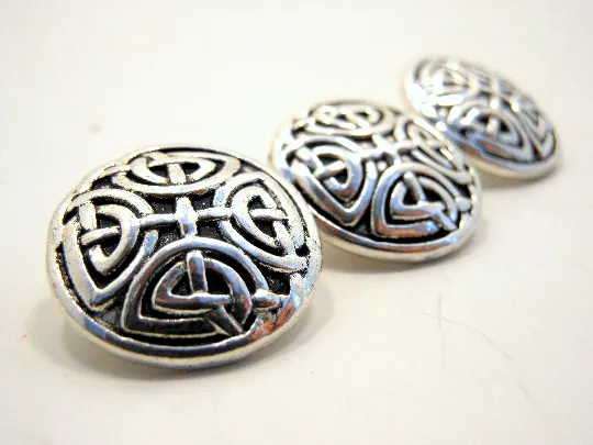 Metal Buttons Set of 3: Silver Celtic Knot Metal Shank Buttons ~ Celtic Knot Silver Metal Buttons 5/8" Diameter