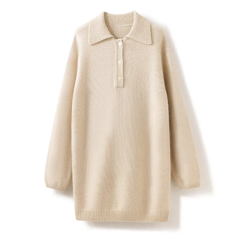 Mid-length POLO Collar Thickened Long-sleeved Pullover Sweater Cashmere