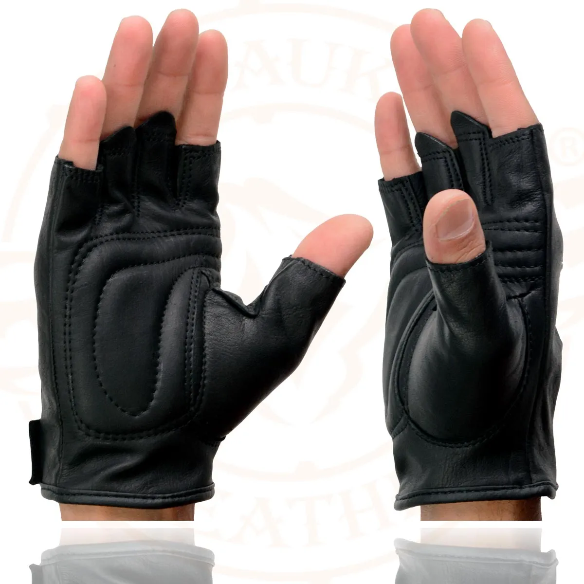 Milwaukee Leather SH352 Men's Black Leather Gel Padded Palm Fingerless