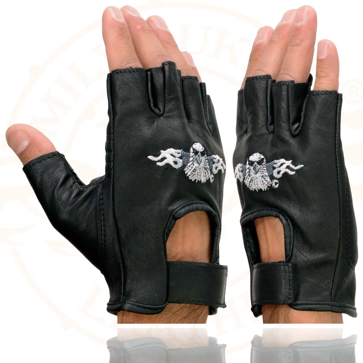 Milwaukee Leather SH352 Men's Black Leather Gel Padded Palm Fingerless