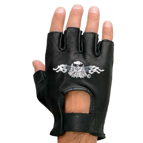 Milwaukee Leather SH352 Men's Black Leather Gel Padded Palm Fingerless