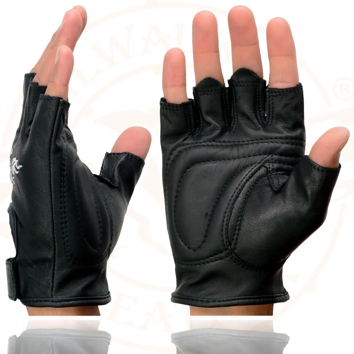 Milwaukee Leather SH352 Men's Black Leather Gel Padded Palm Fingerless