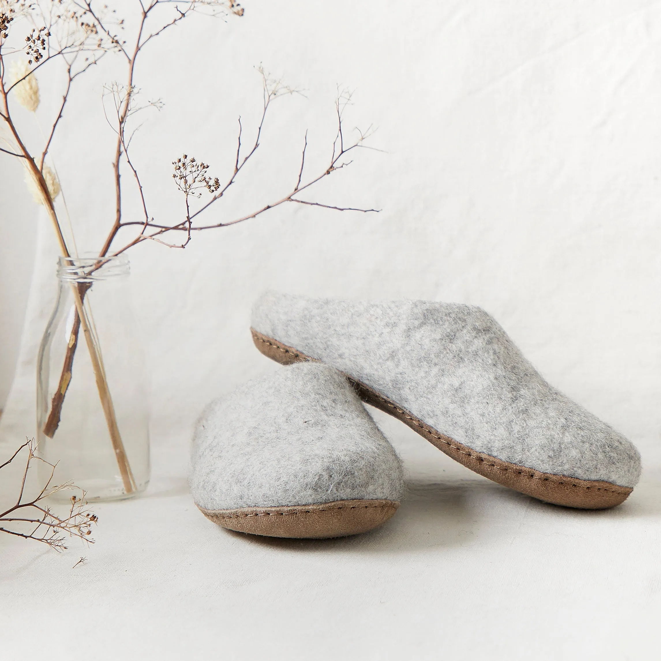 MITA Handmade Eco Felt Mule Slippers Suede Sole