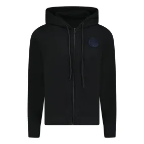 MONCLER LOGO PATCH PULLOVER HOODIE BLACK / BLUE