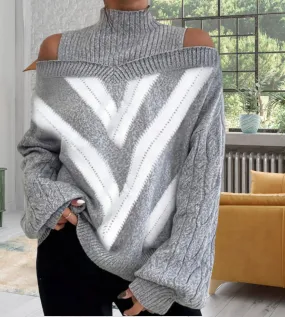 Nada geometric off the shoulder roll neck jumper