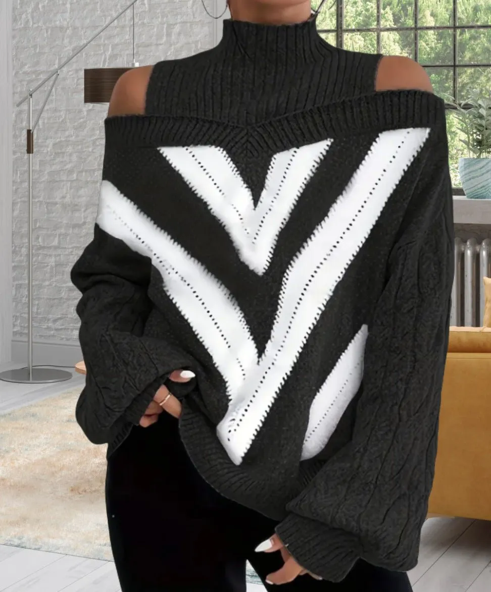 Nada geometric off the shoulder roll neck jumper