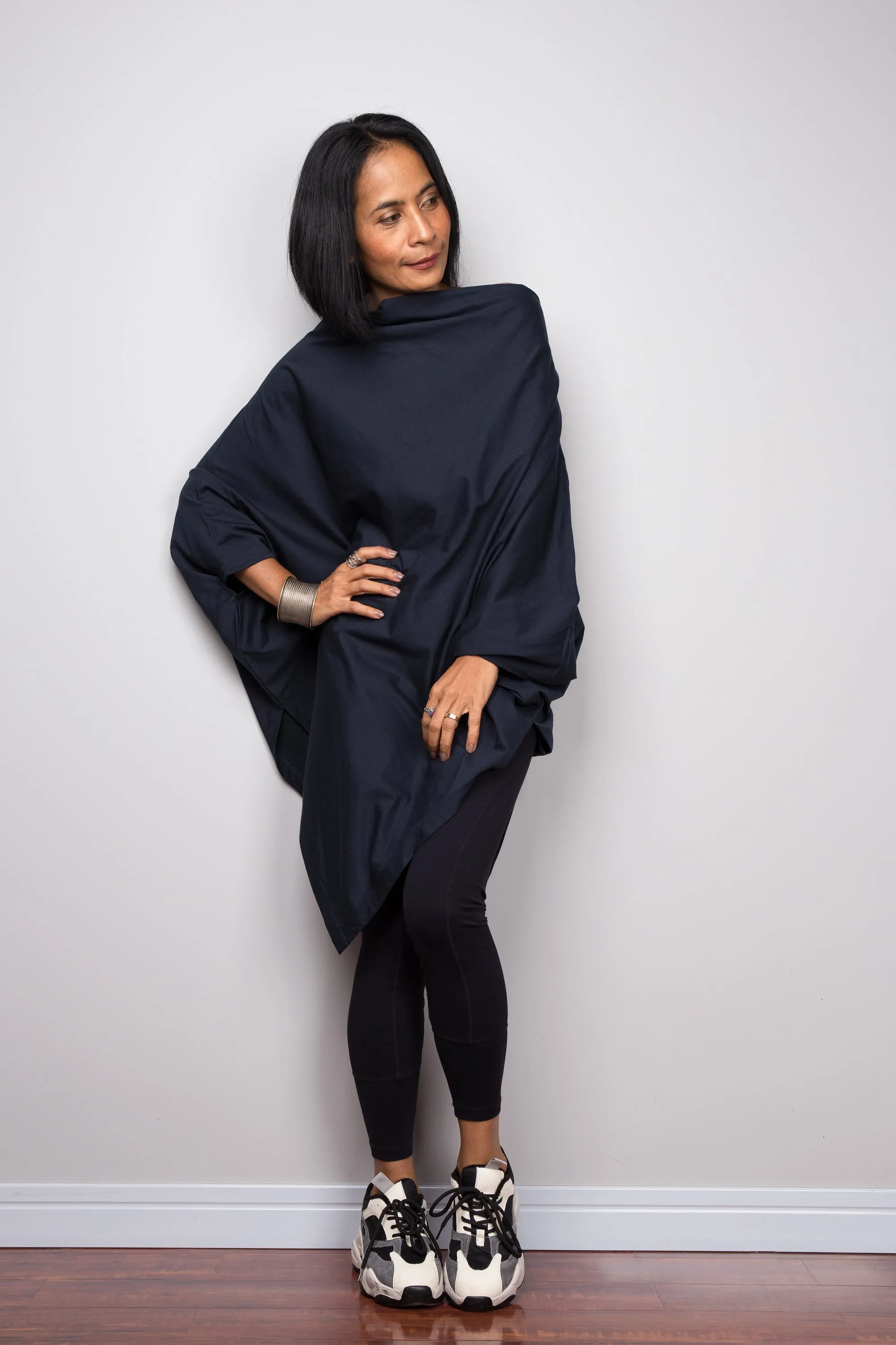 Navy Blue Pullover Poncho