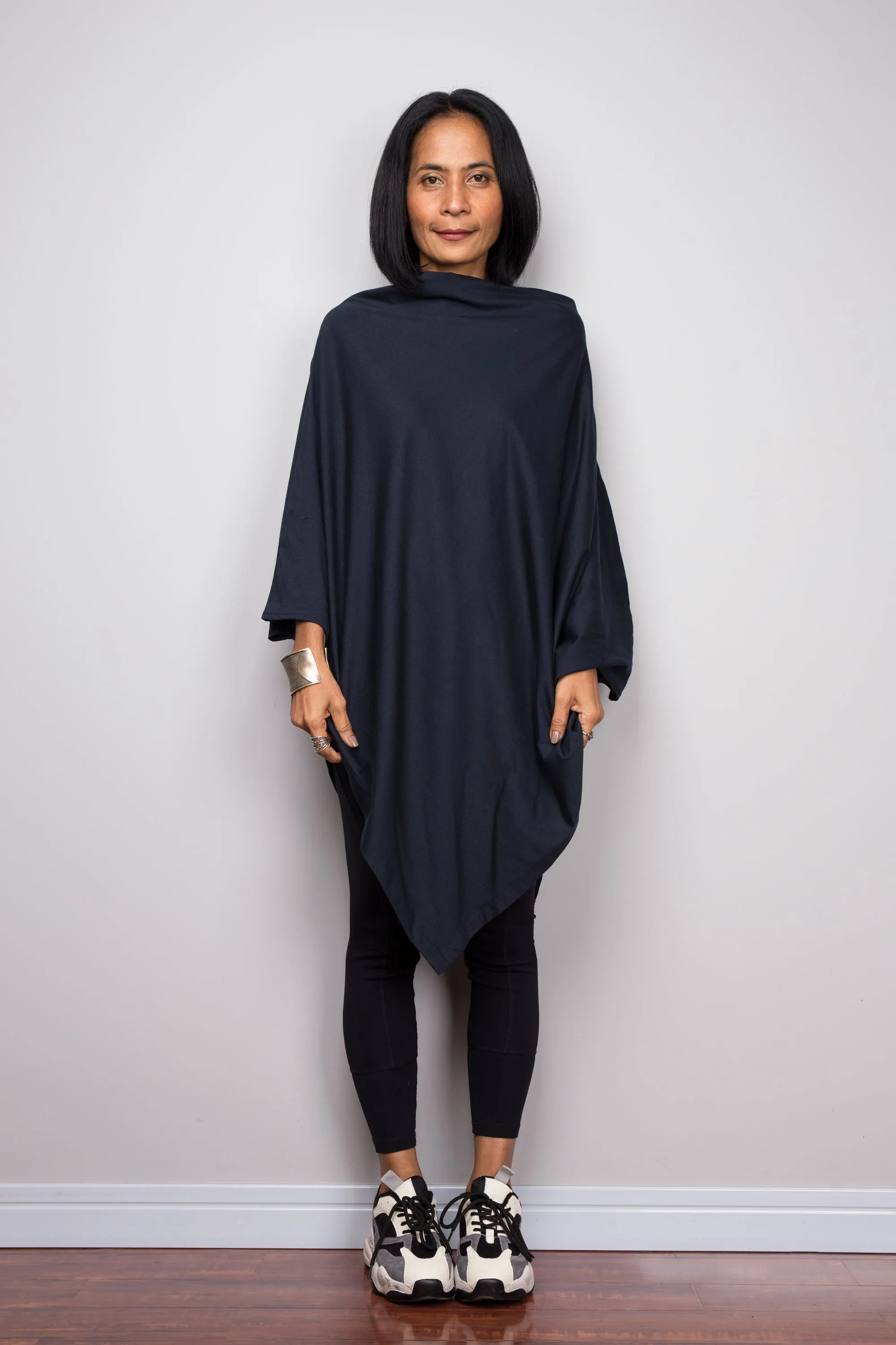 Navy Blue Pullover Poncho