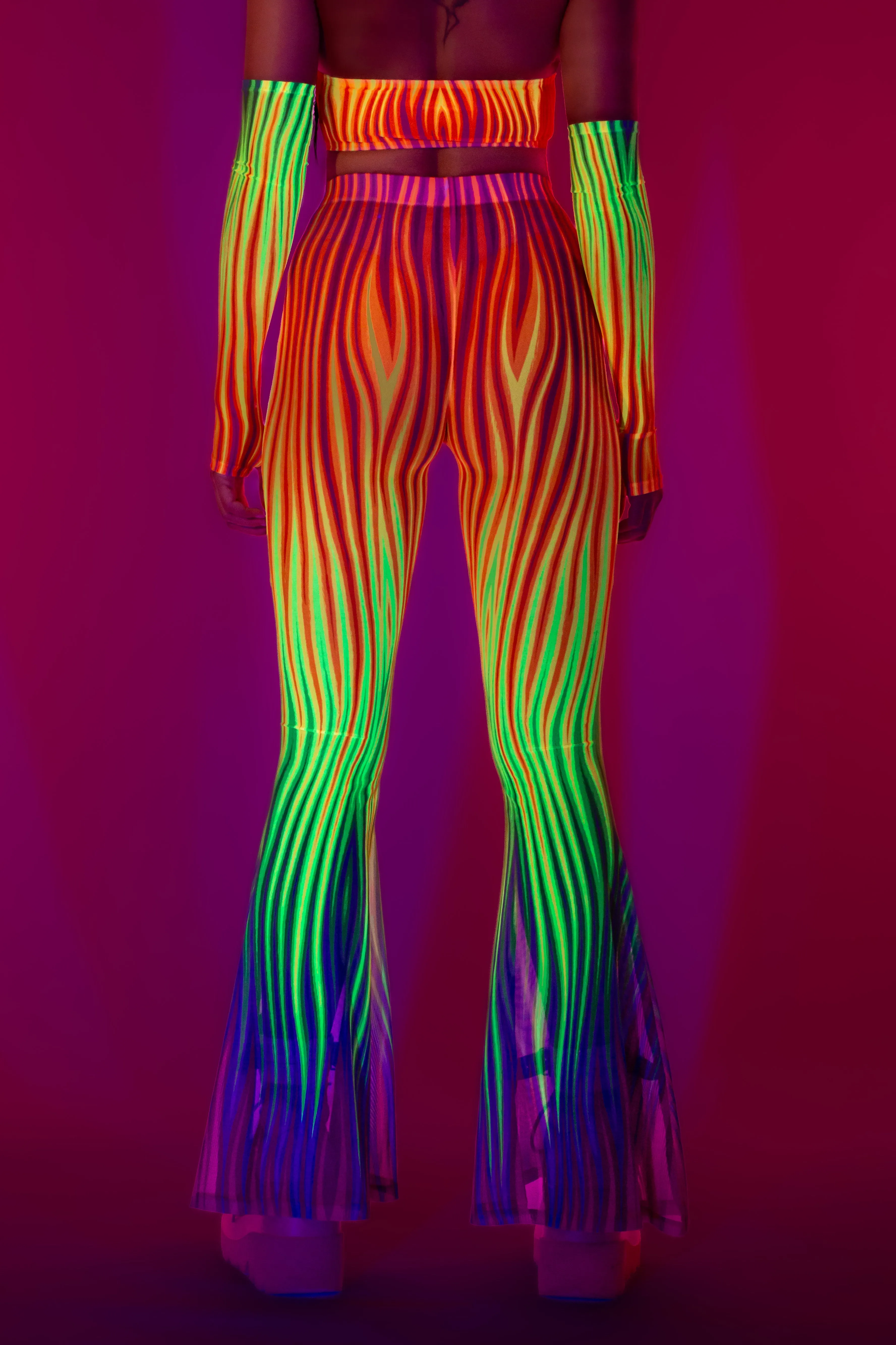 Neon Rainbow Flame Criss Cross Mesh Top