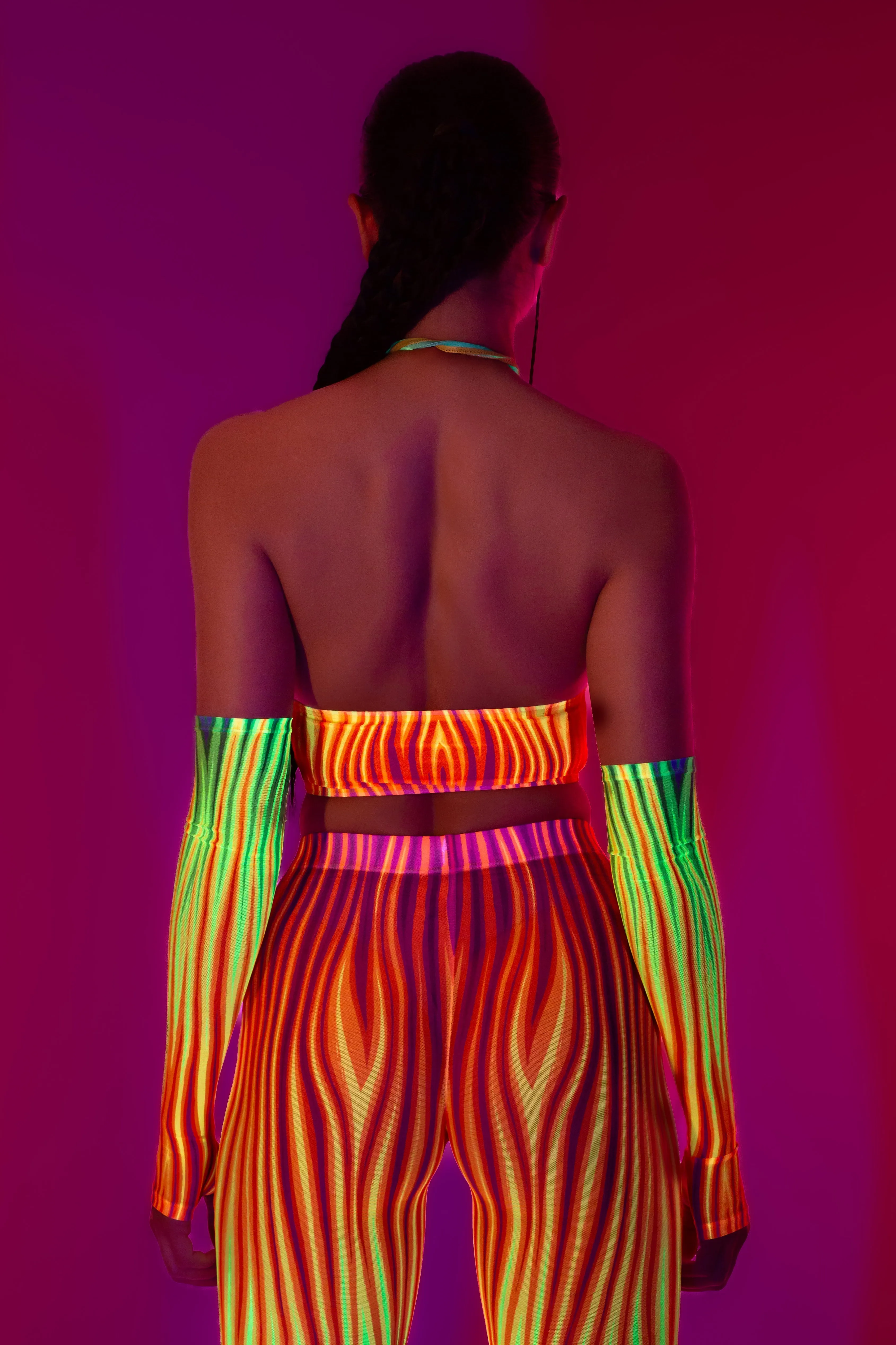 Neon Rainbow Flame Criss Cross Mesh Top