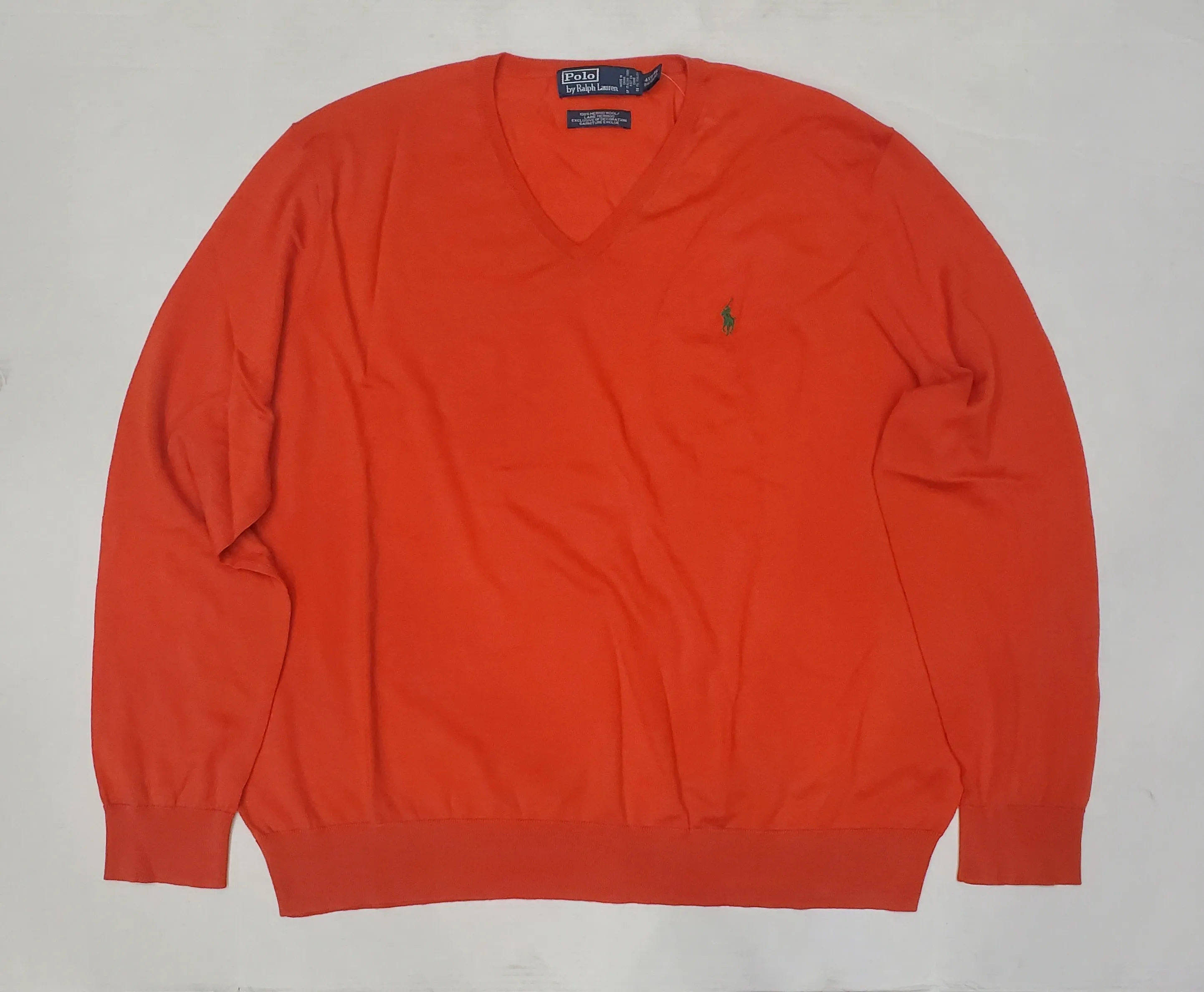 Nwt Polo Big & Tall Orange w/Green Horse Wool V-Neck Sweater