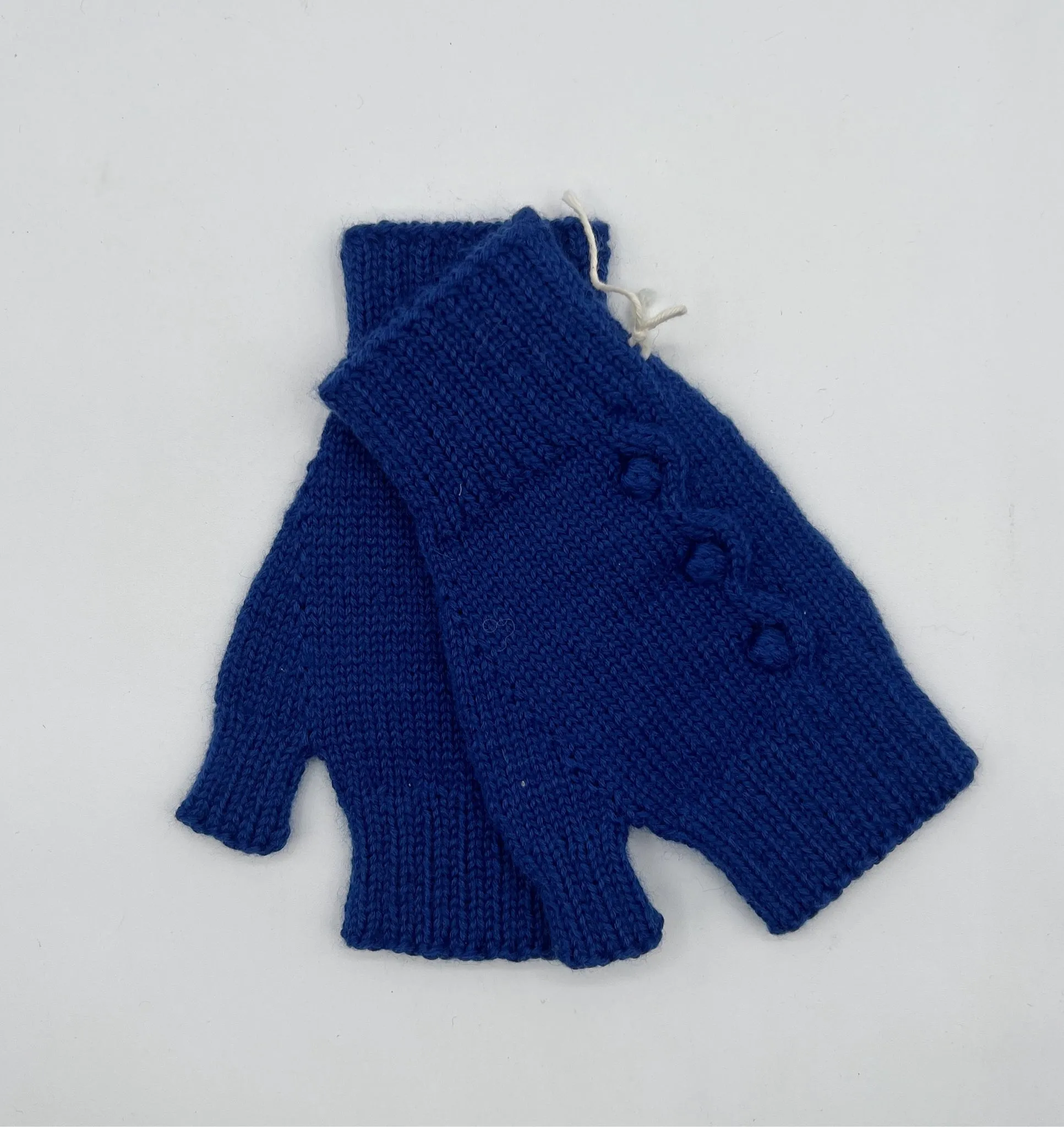 One Size Royal Blue Acrylic/Wool/Cashmere Blend Fingerless Gloves with Bobbles