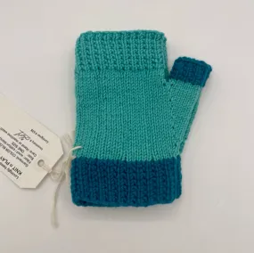 One Size Teal and Acqua Colorblock Wool and Cotton Knit Fingerless Gloves