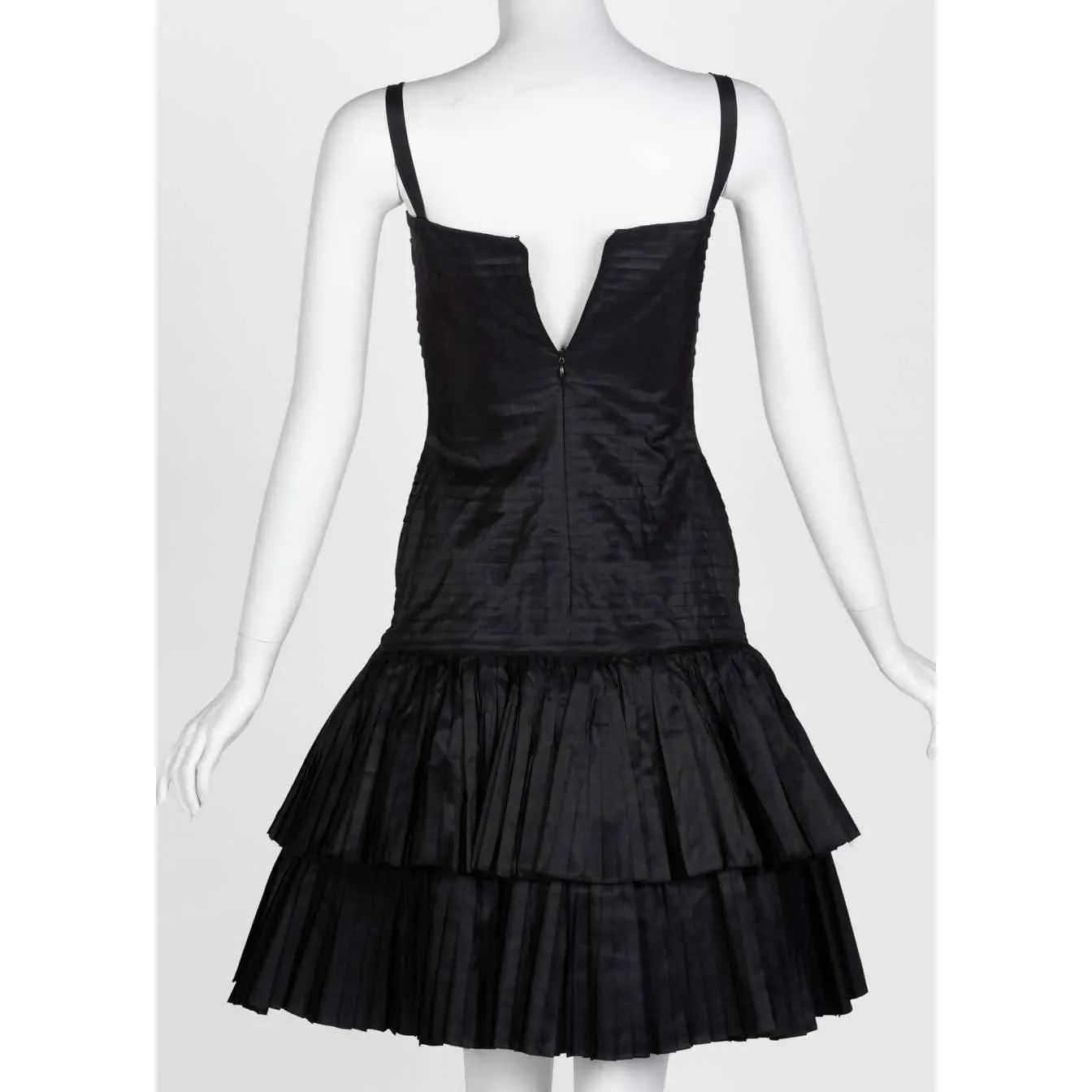 OSCAR DE LA RENTA Pleated Black Silk Taffeta Dress | Size S/M