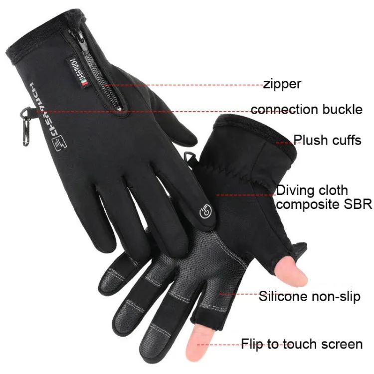 Outdoor Sports Riding Warm Gloves Touch Screen Fingerless Fishing Gloves, Size: M(Grey)