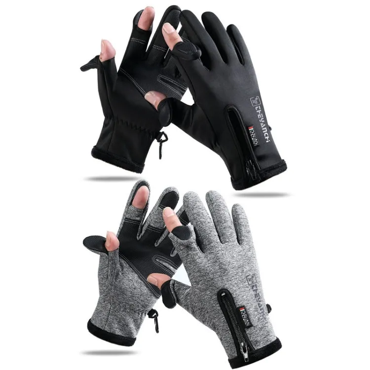 Outdoor Sports Riding Warm Gloves Touch Screen Fingerless Fishing Gloves, Size: M(Grey)