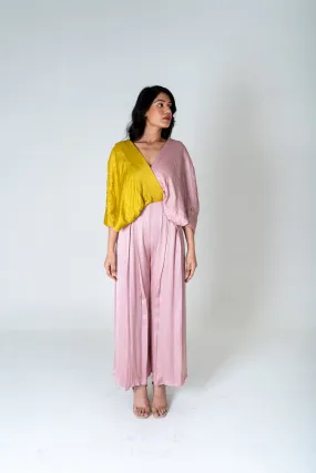 Pink Yellow Color Blocked Jumpsuit