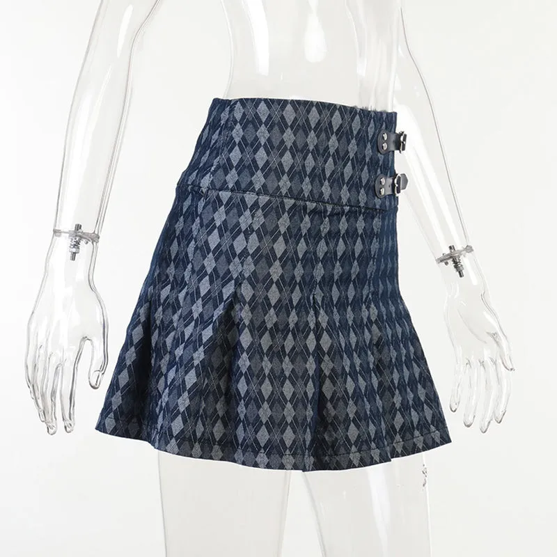 Plaid Printed High Waist Pleated Skirt