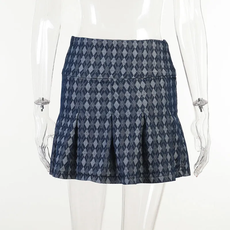 Plaid Printed High Waist Pleated Skirt