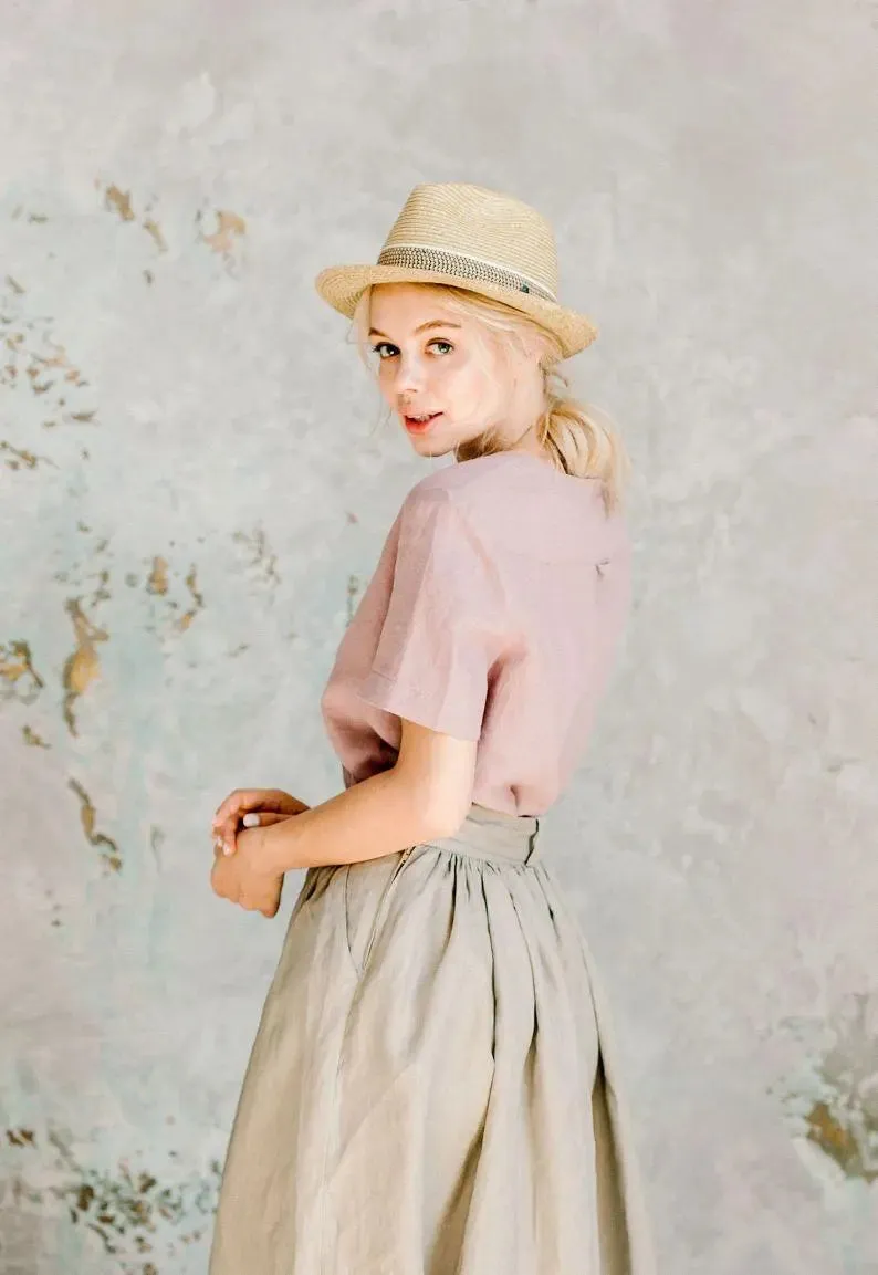 Pleaded Linen Skirt by Soelis