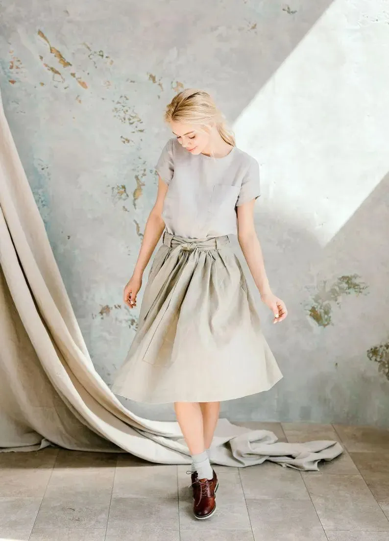 Pleaded Linen Skirt by Soelis