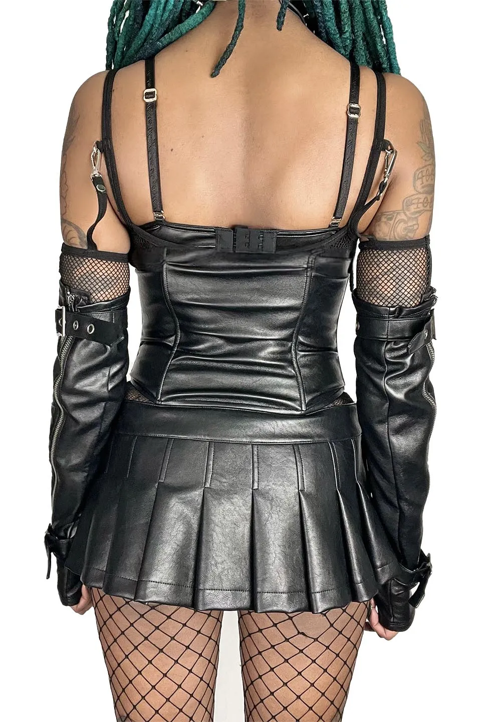 Pleated Micro Mini Bondage Skirt in Matte Black Vegan Leather