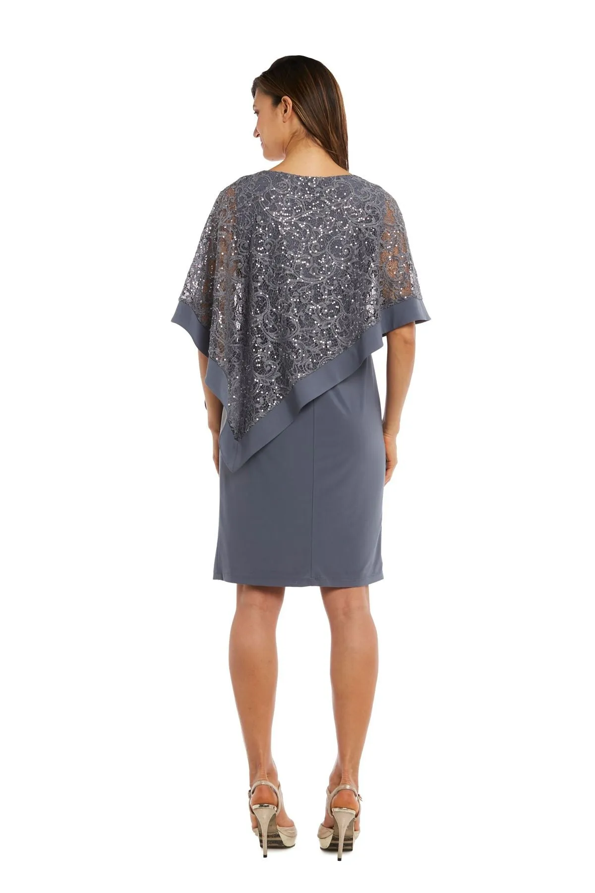 R&M Richard's Petite  Women's  Draped Sequin Lace Poncho Party Dress - Cocktail Dress