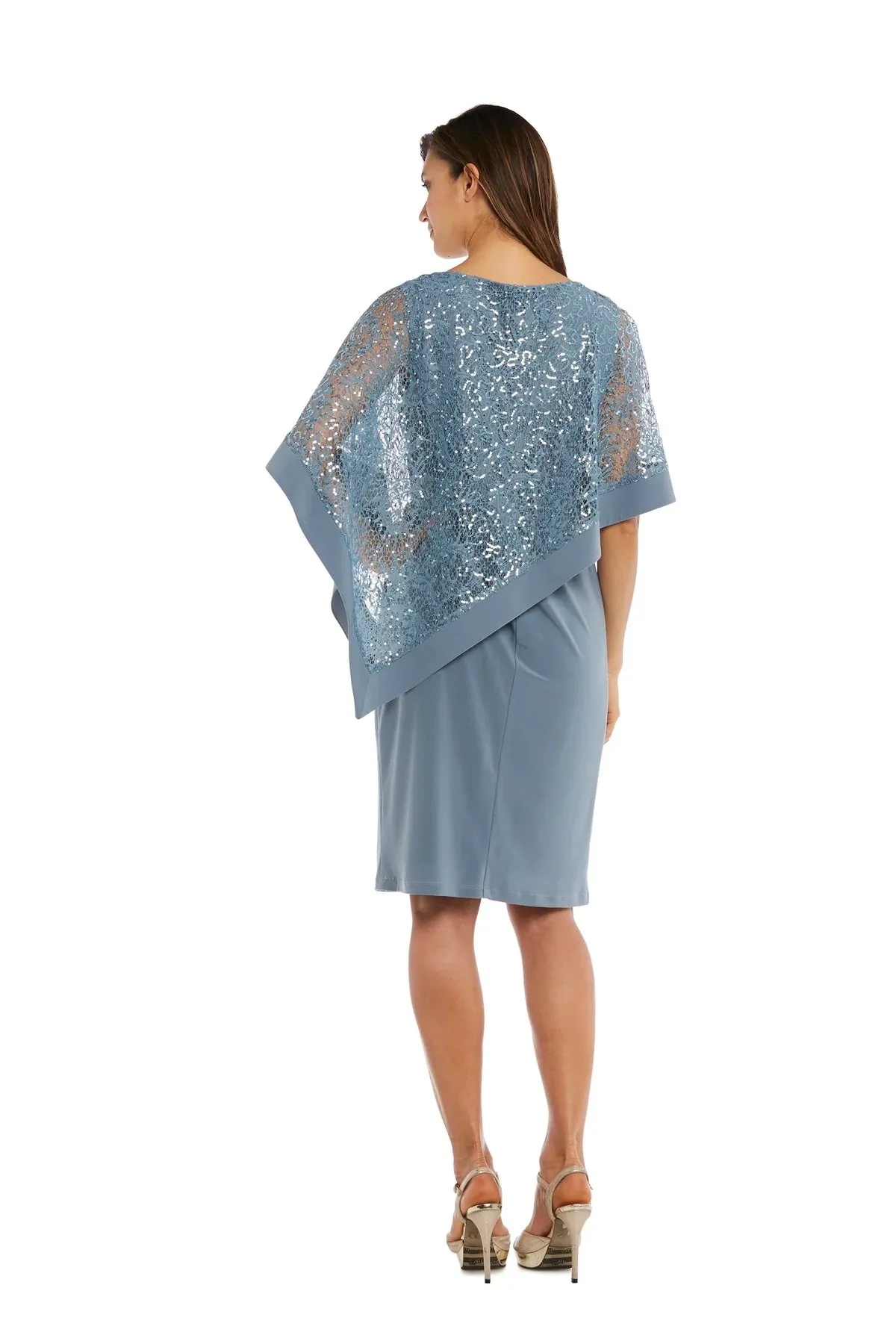 R&M Richard's Petite  Women's  Draped Sequin Lace Poncho Party Dress - Cocktail Dress