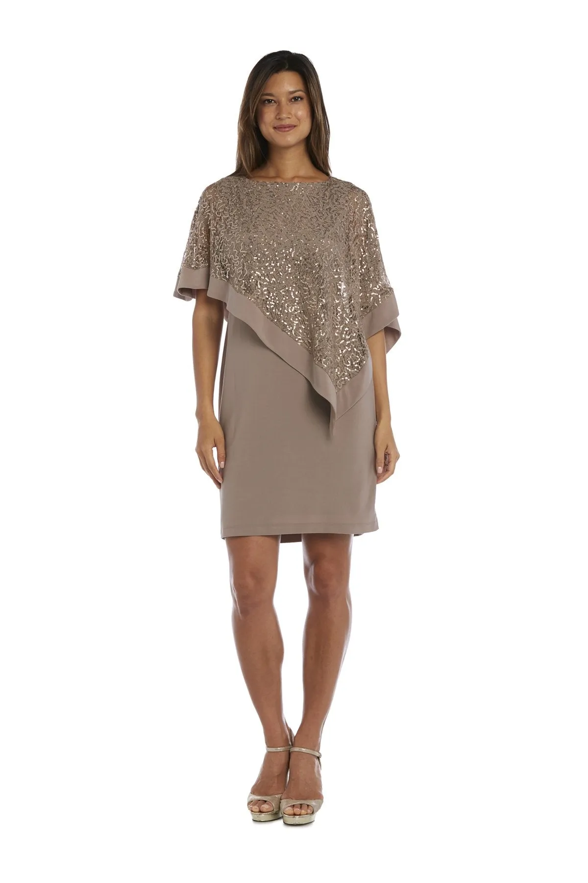 R&M Richard's Petite  Women's  Draped Sequin Lace Poncho Party Dress - Cocktail Dress