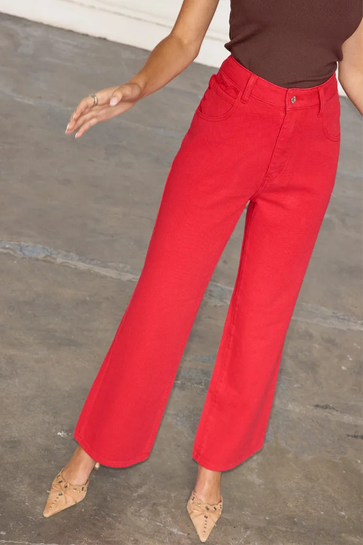 Red Denim Scallop Jeans