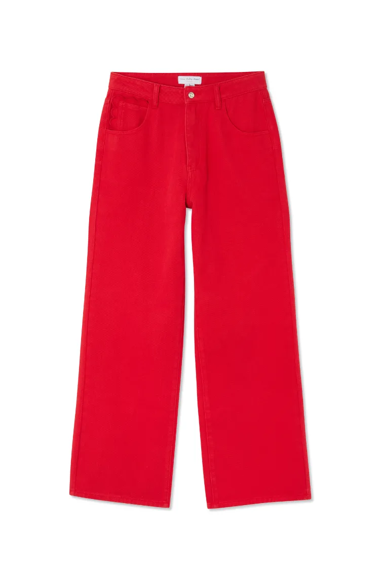 Red Denim Scallop Jeans