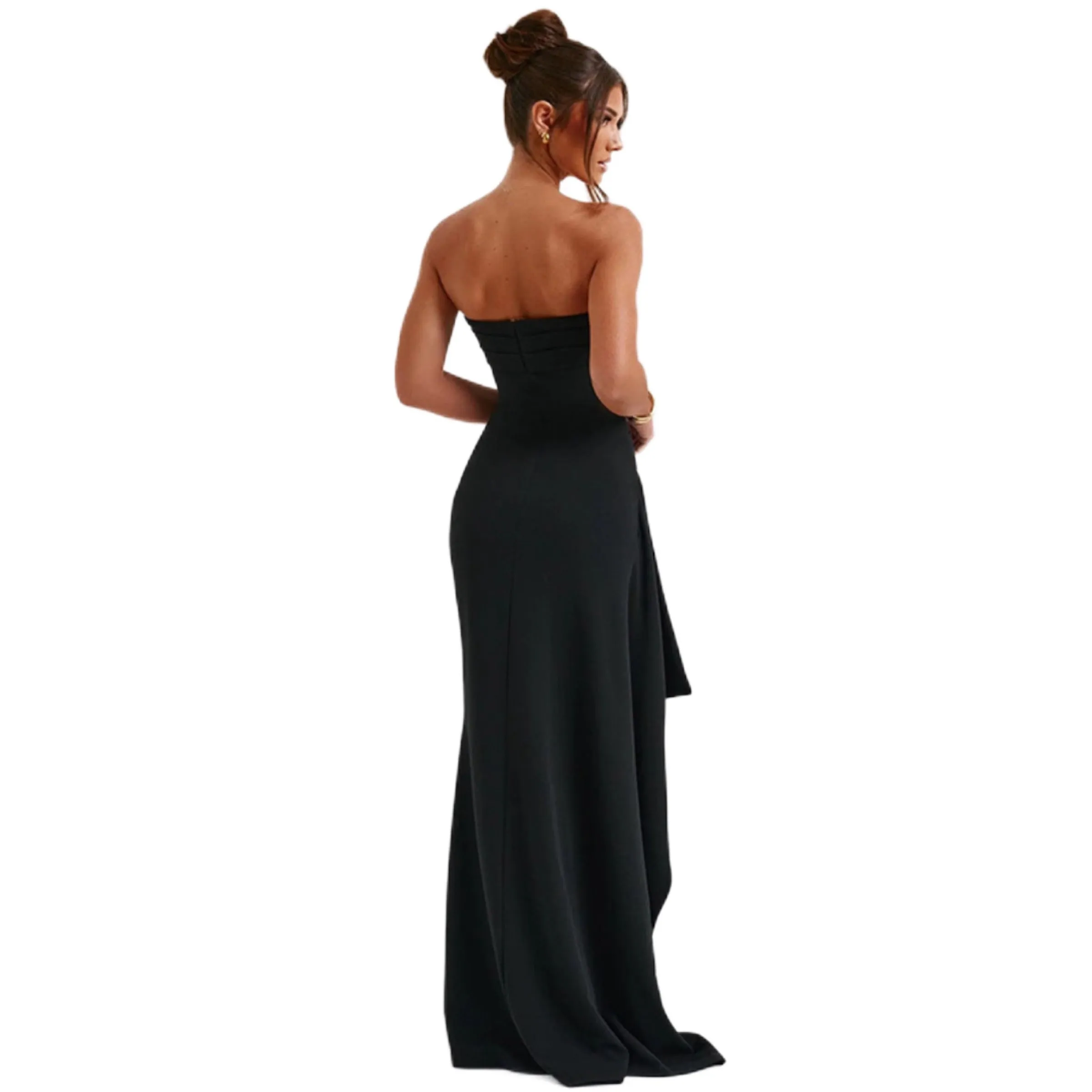 Regal Class Strapless Split Long Dress Pleated Bridesmaid Gown Party Color Black, Red, Wine Red, Blue, Green in Size S, M, L