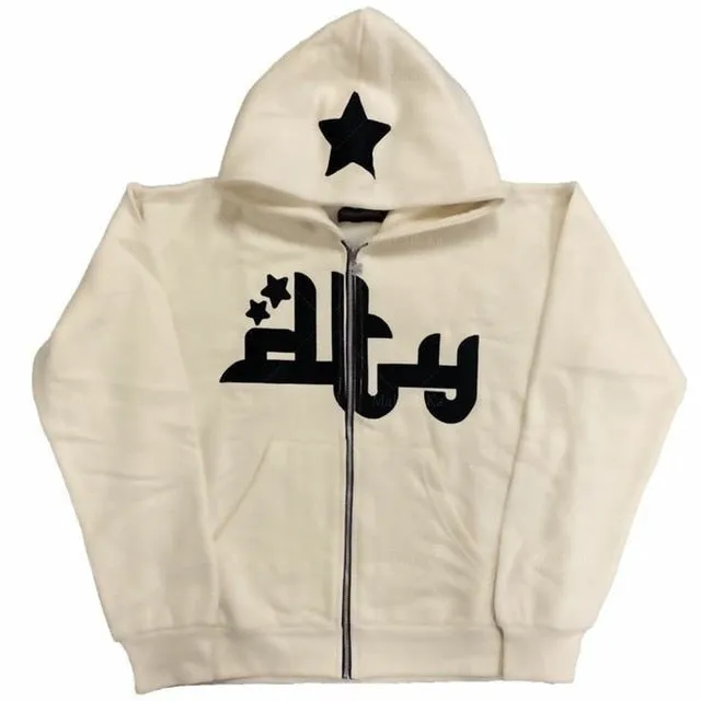 Retro Star Harajuku Oversized Zipper Hoodie for Women