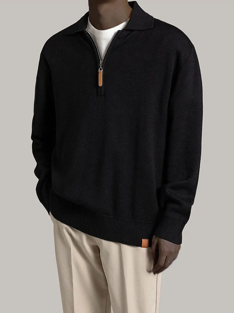 Solid Colour Knitted Polo Sweater