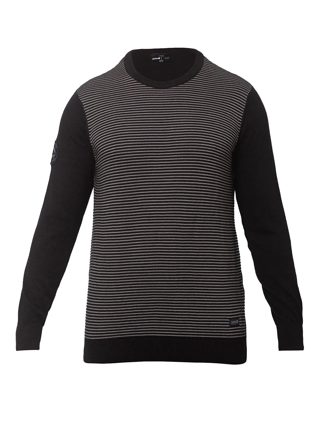 Spykar Men Black Grey Cotton Regular Fit Sweater