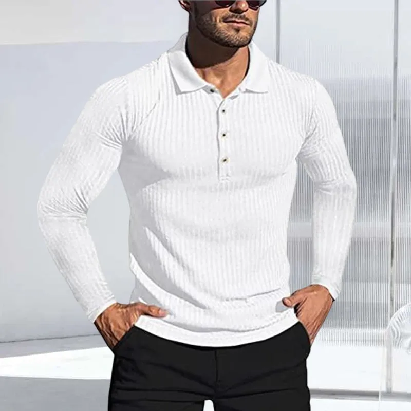 Stretch Vertical Long-sleeved Polo Sweater