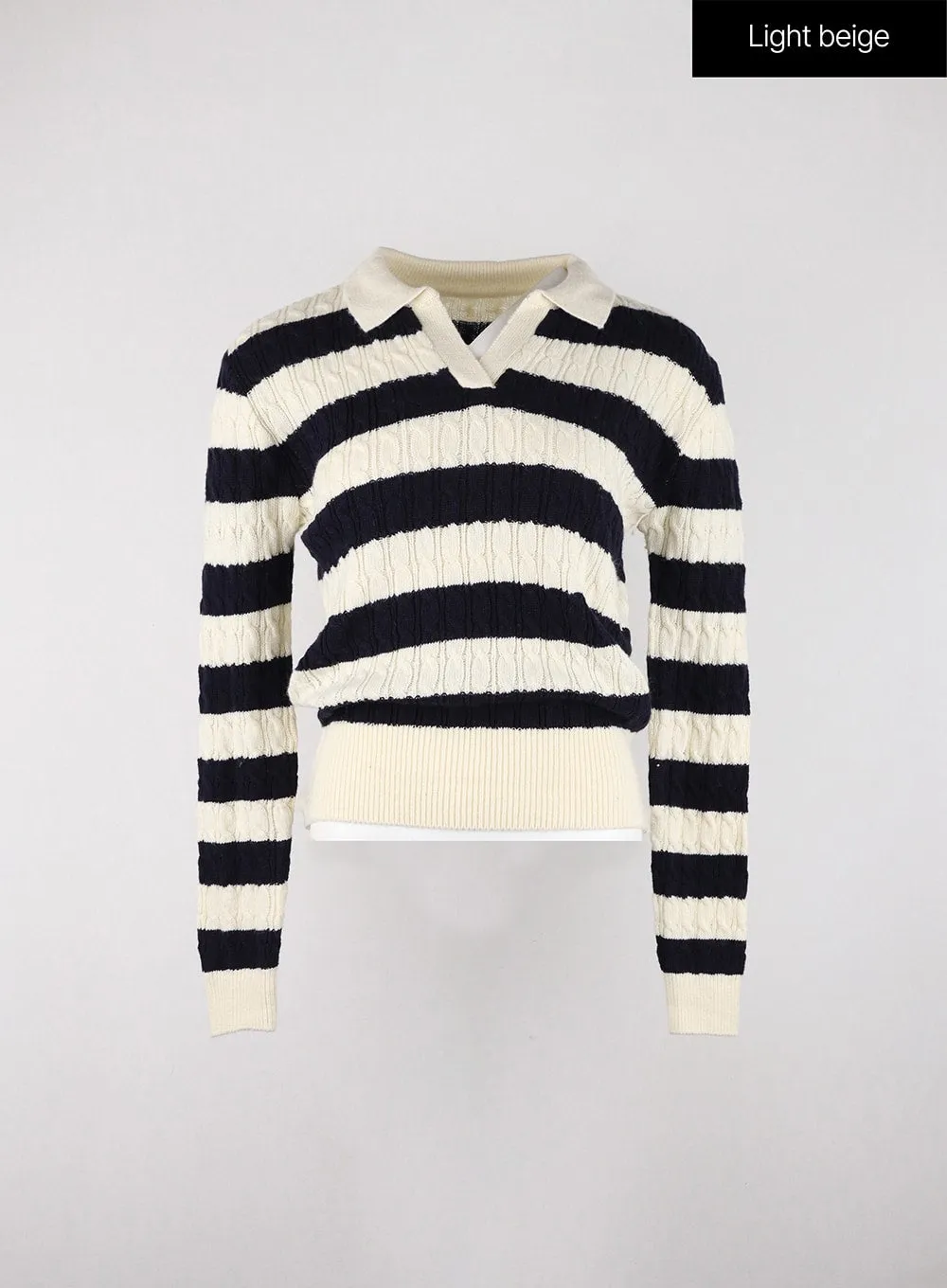 Striped Collar Knit Polo Top OD326