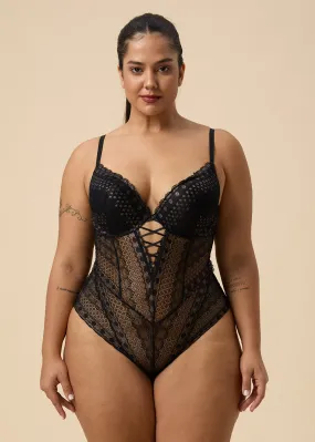 TAYLOR Plus Sexy Push-up Black GOLDEN Lace Bodysuit