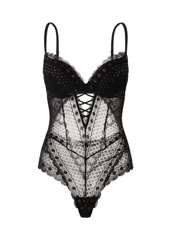 TAYLOR Sexy Push-up Black GOLDEN Lace Bodysuit