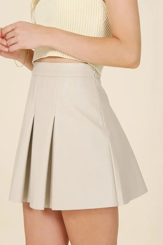 TEEK - Ivory Vegan Leather Pleated Mini Skirt