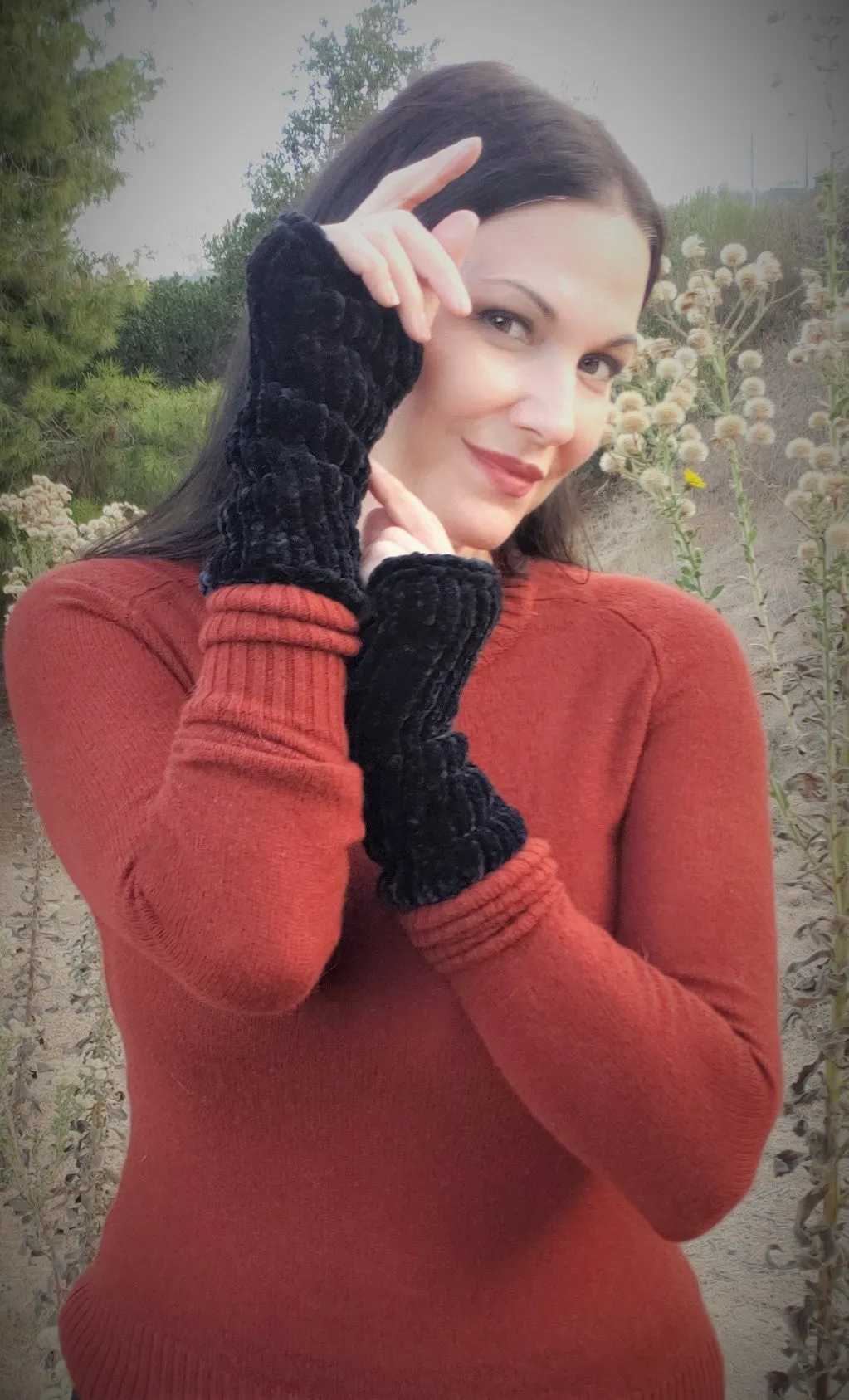 The "Black Velvet" Handknit Fingerless Gloves