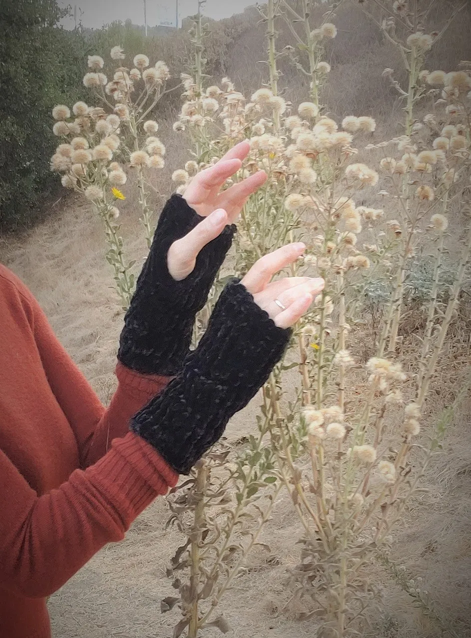 The "Black Velvet" Handknit Fingerless Gloves