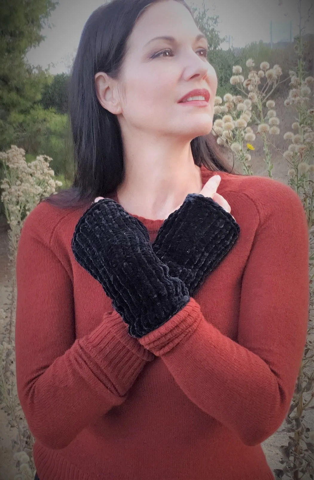 The "Black Velvet" Handknit Fingerless Gloves