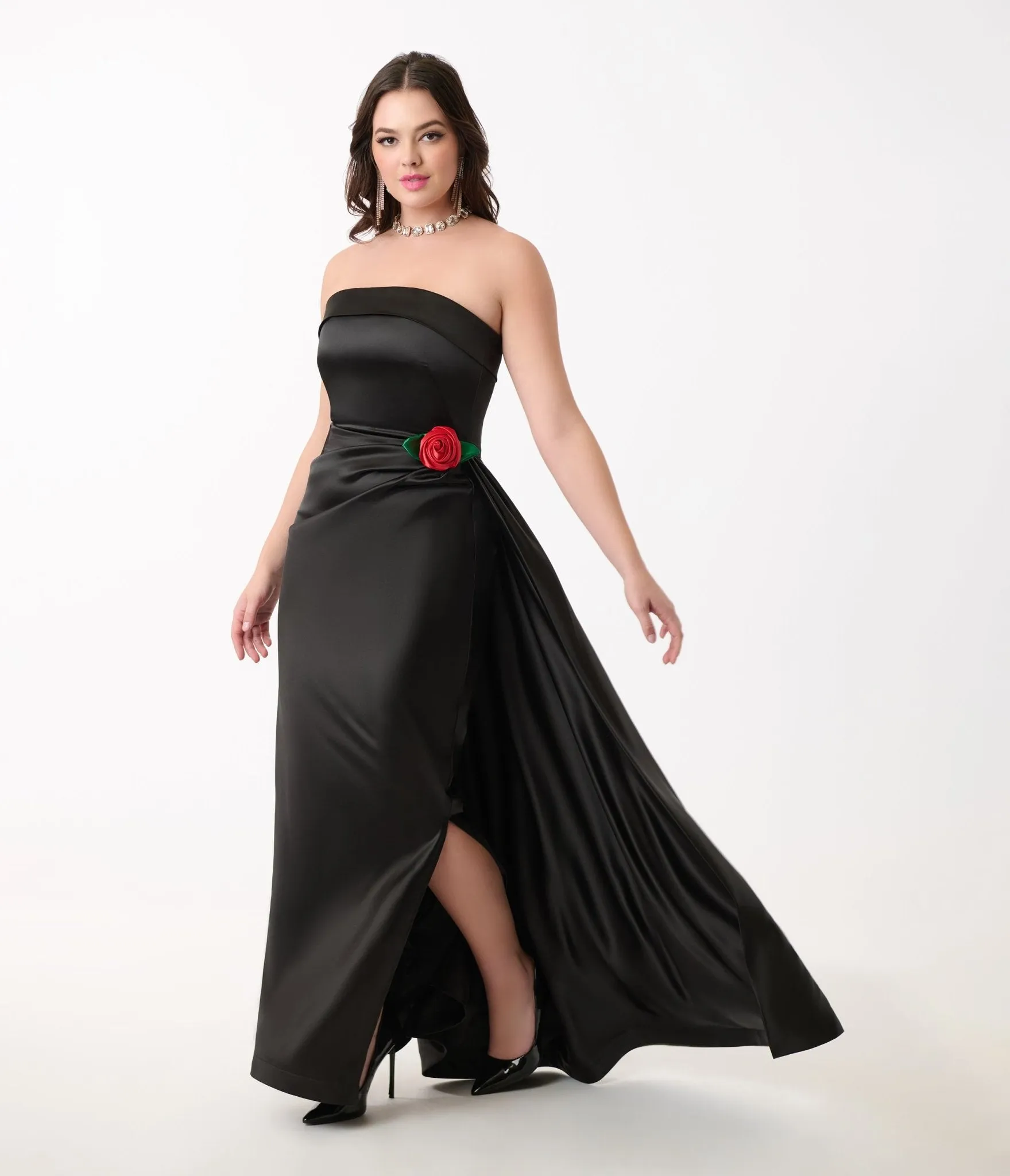 Unique Vintage 1950s Black Satin Strapless Enchanted Evening Gown