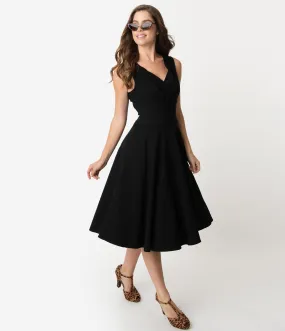 Unique Vintage 1950s Black Sleeveless Delores Swing Dress